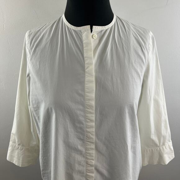 Samuji Sina White Button-Down Blouse Shirt Top Cotton 3/4 Sleeve Round Neck 34 - Picture 4 of 10